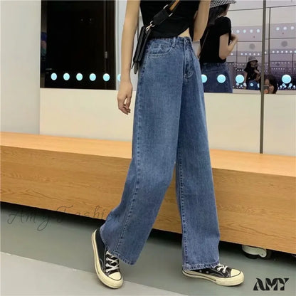 Amy Fashion - High Quality Vintage Blue Wide-Leg Straight Jean