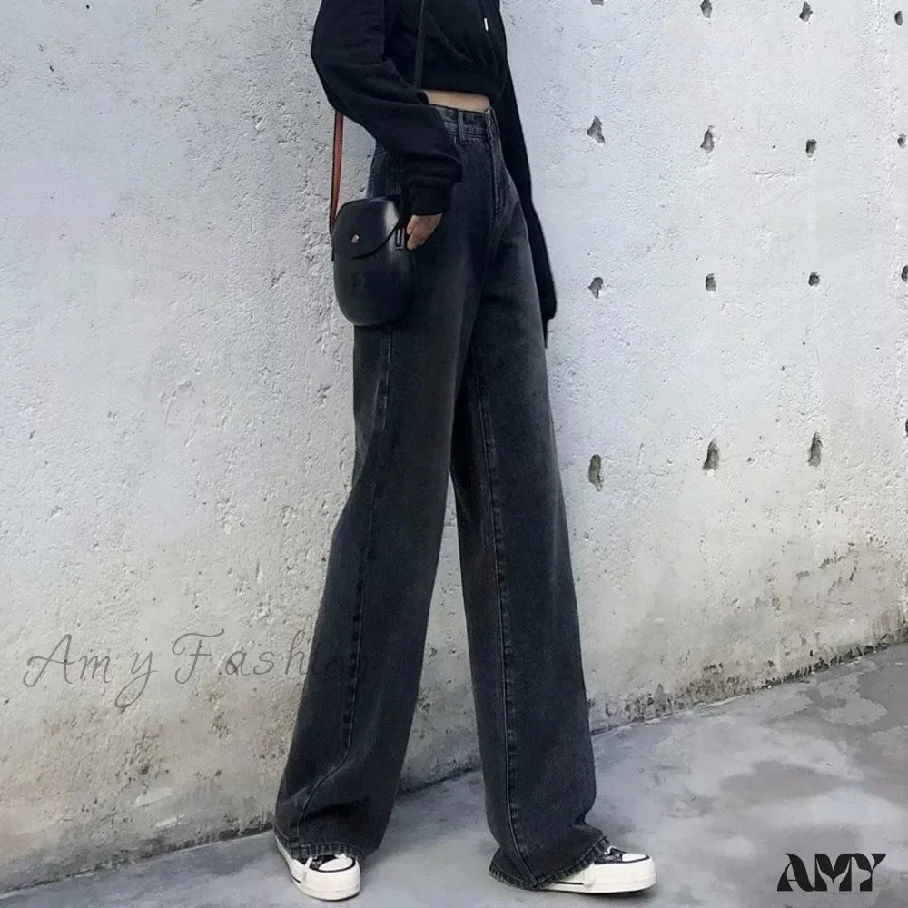 Amy Fashion - High Quality Vintage Blue Wide-Leg Straight Jean