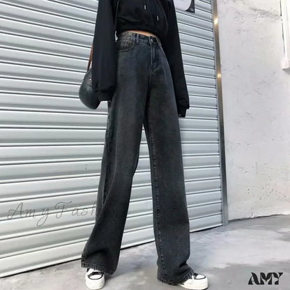 Amy Fashion - High Quality Vintage Blue Wide-Leg Straight Jean