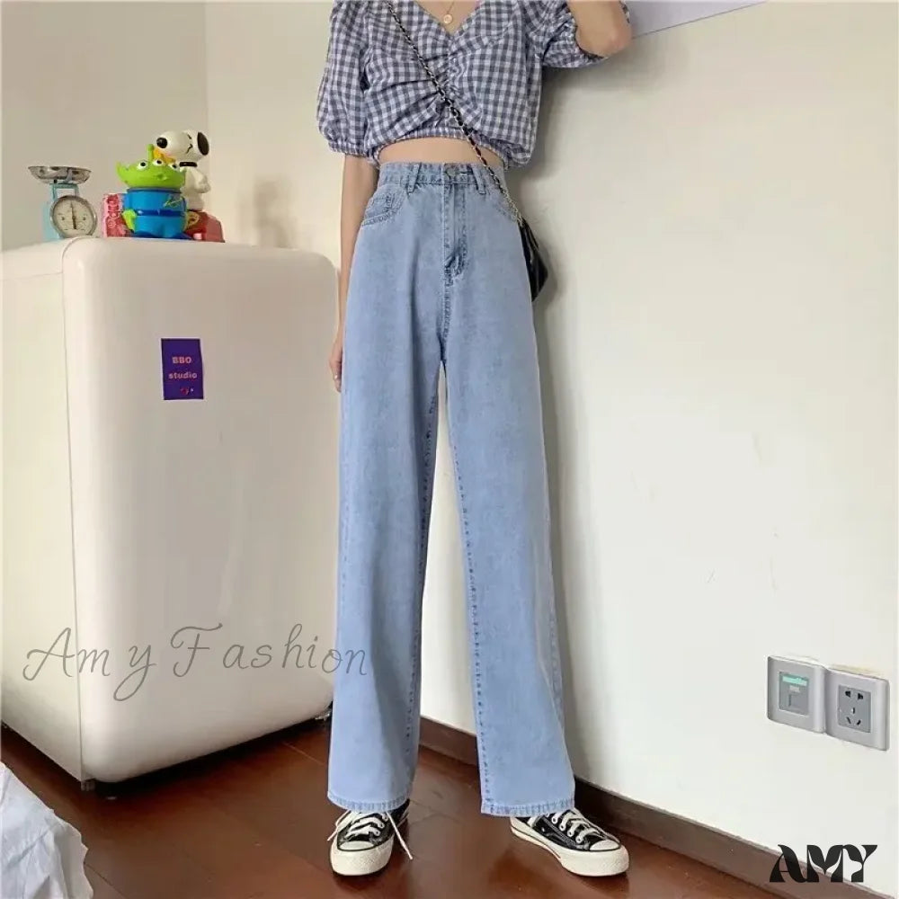 Amy Fashion - High Quality Vintage Blue Wide-Leg Straight Jean