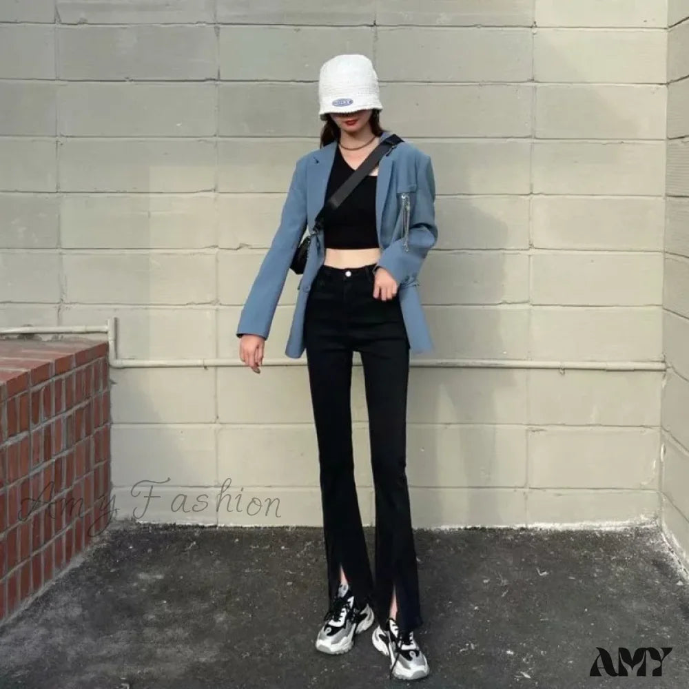 Amy Fashion - High Quality Vintage Blue Wide-Leg Straight Jean