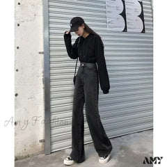 Amy Fashion - High Quality Vintage Blue Wide-Leg Straight Jean