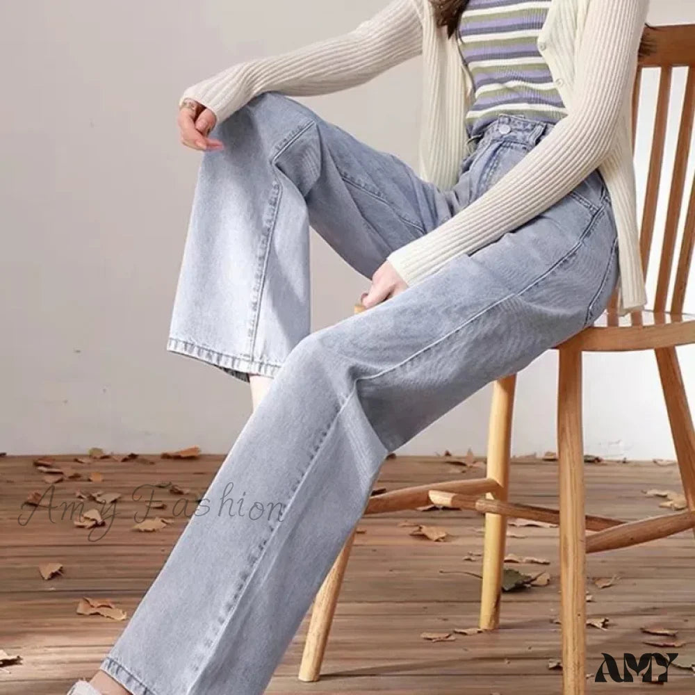 Amy Fashion - High Quality Vintage Blue Wide-Leg Straight Jean