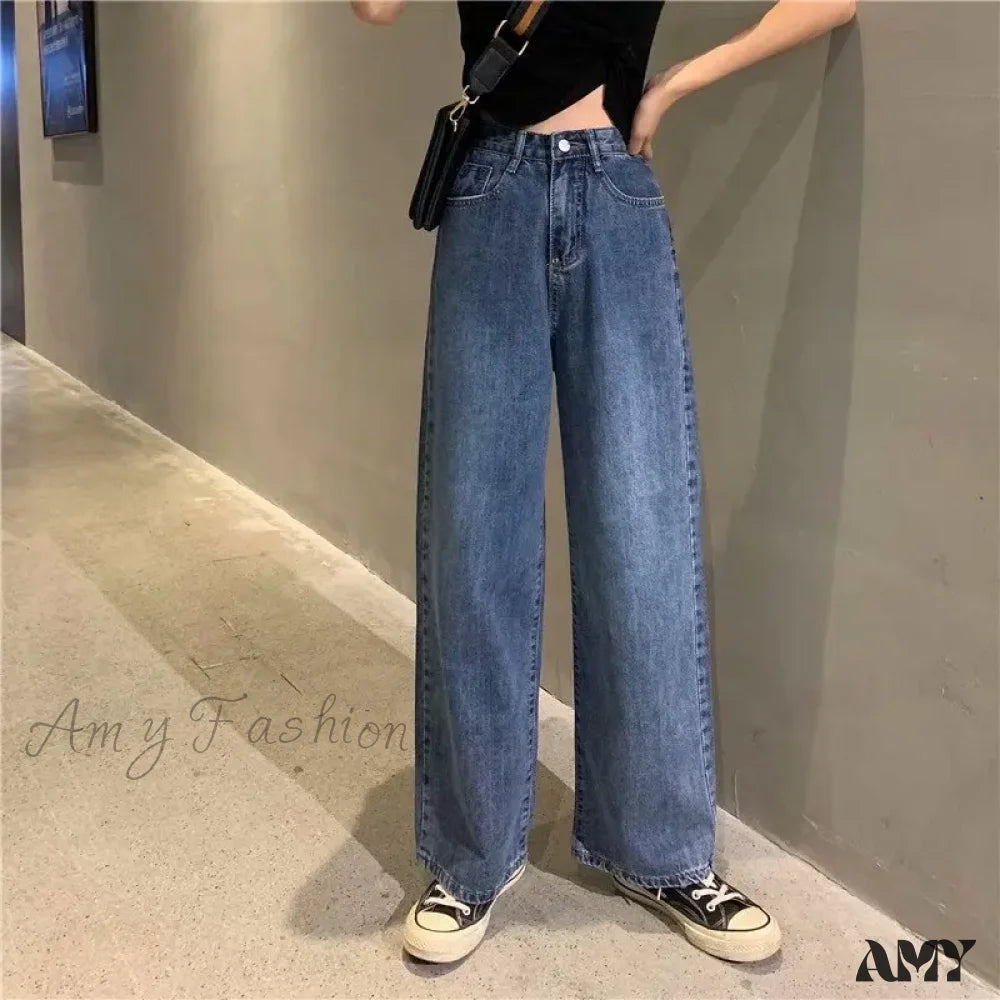 Amy Fashion - High Quality Vintage Blue Wide-Leg Straight Jean