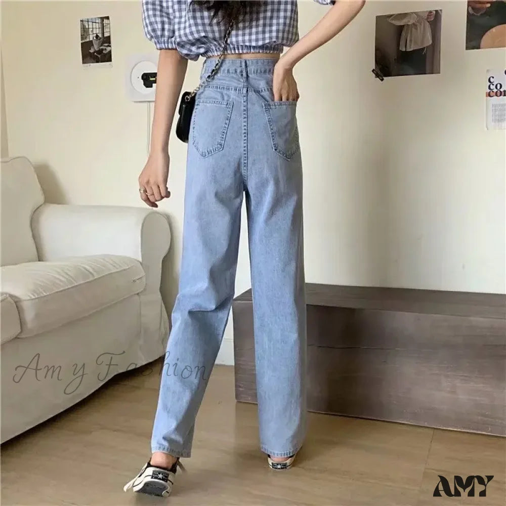 Amy Fashion - High Quality Vintage Blue Wide-Leg Straight Jean