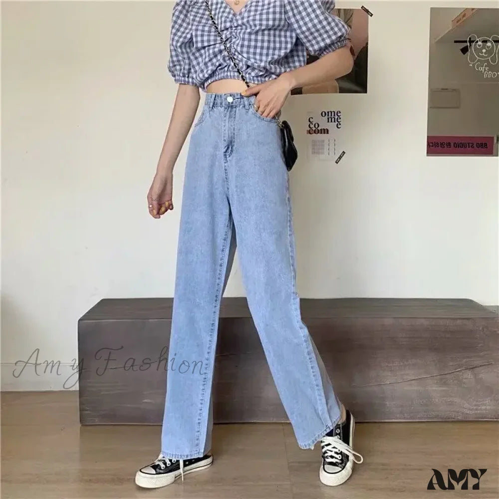 Amy Fashion - High Quality Vintage Blue Wide-Leg Straight Jean