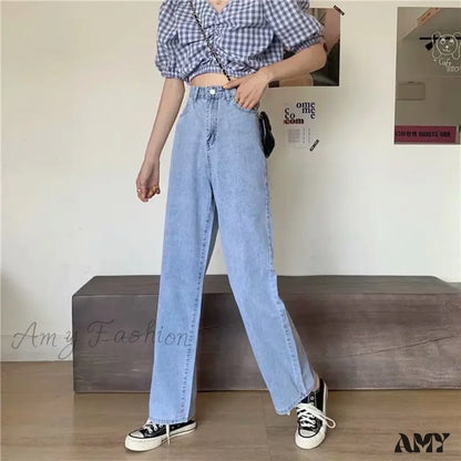 Amy Fashion - High Quality Vintage Blue Wide-Leg Straight Jean