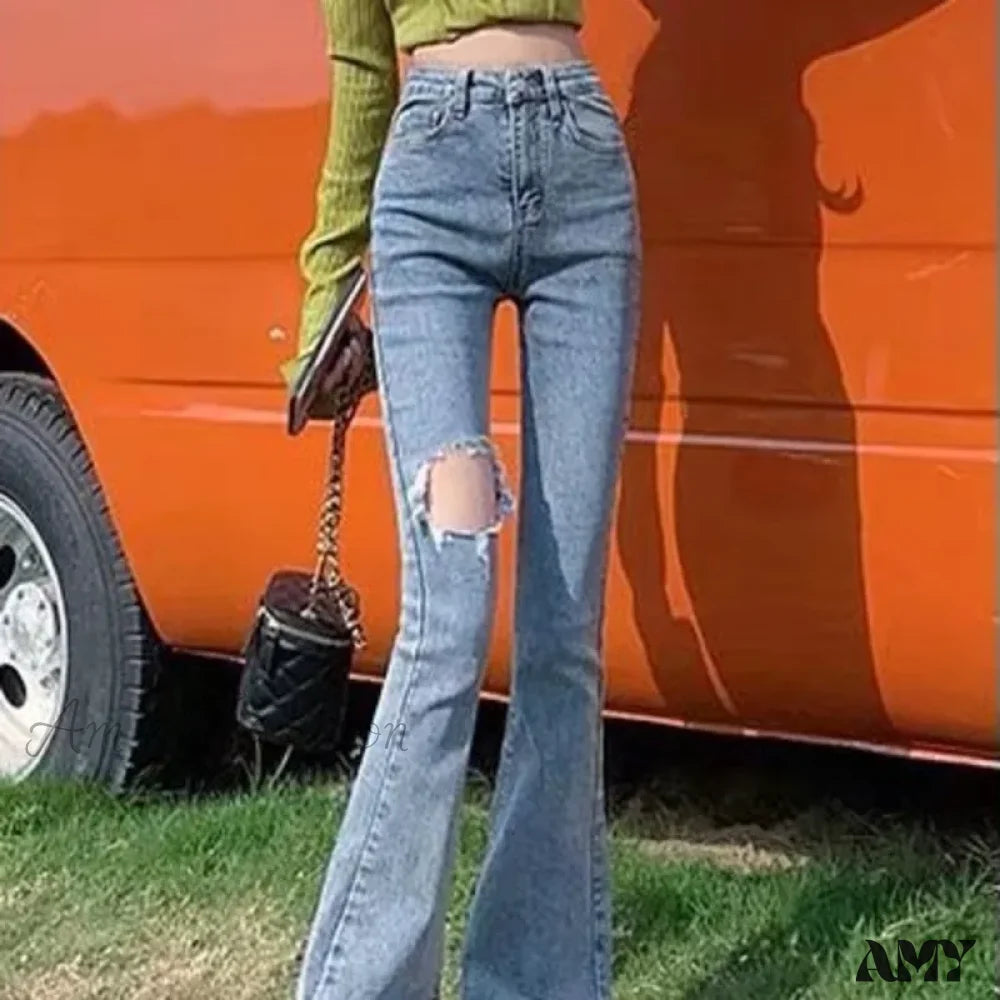 Amy Fashion - High Quality Vintage Blue Wide-Leg Straight Jean