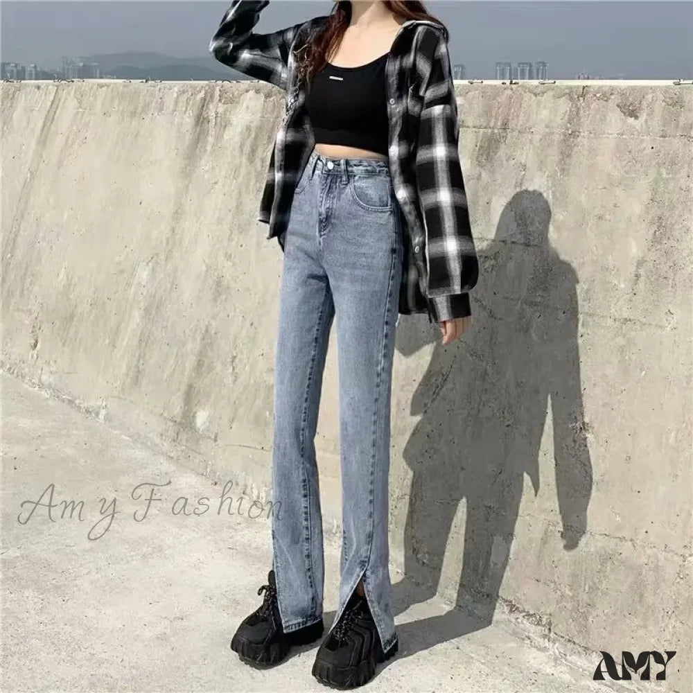 Amy Fashion - High Quality Vintage Blue Wide-Leg Straight Jean