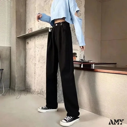 Amy Fashion - High Quality Vintage Blue Wide-Leg Straight Jean