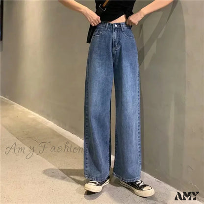 Amy Fashion - High Quality Vintage Blue Wide-Leg Straight Jean