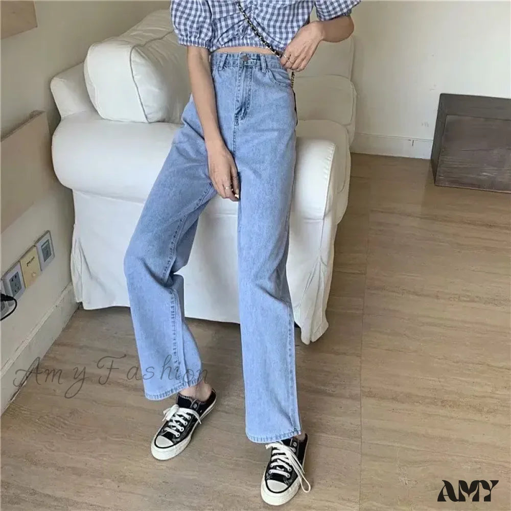 Amy Fashion - High Quality Vintage Blue Wide-Leg Straight Jean