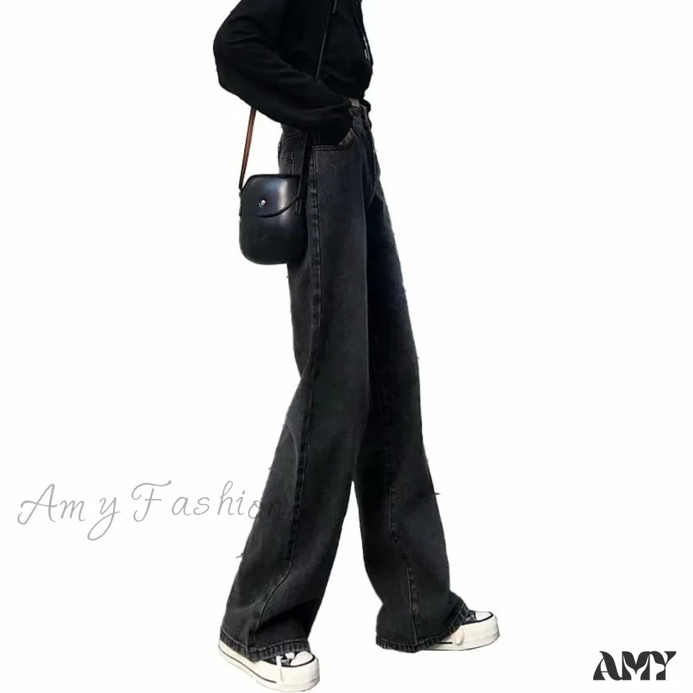 Amy Fashion - High Quality Vintage Blue Wide-Leg Straight Jean