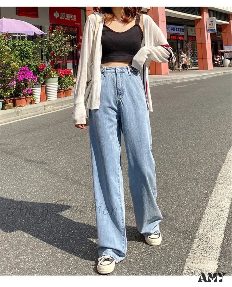 Amy Fashion - High Quality Vintage Blue Wide-Leg Straight Jean