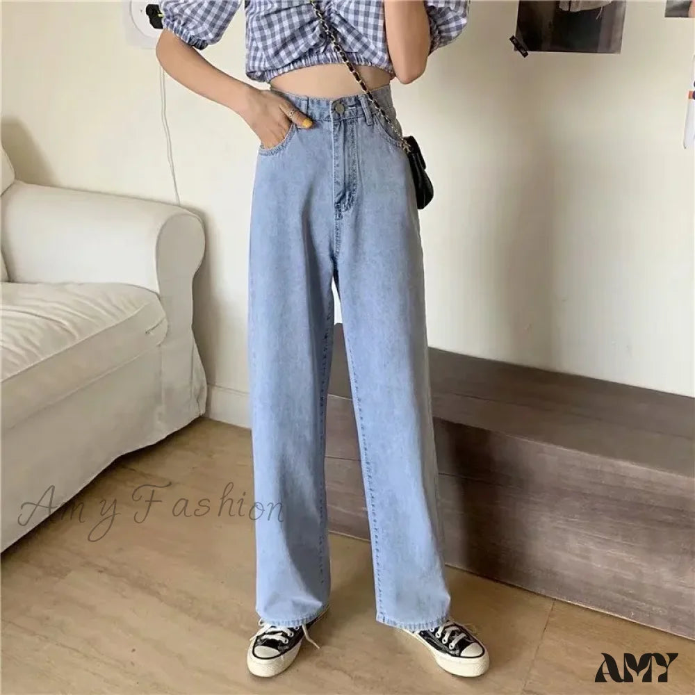 Amy Fashion - High Quality Vintage Blue Wide-Leg Straight Jean