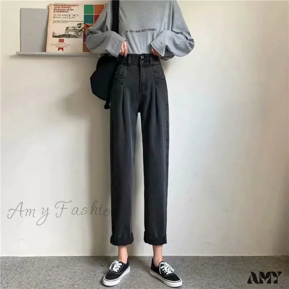 Amy Fashion - High Quality Vintage Blue Wide-Leg Straight Jean