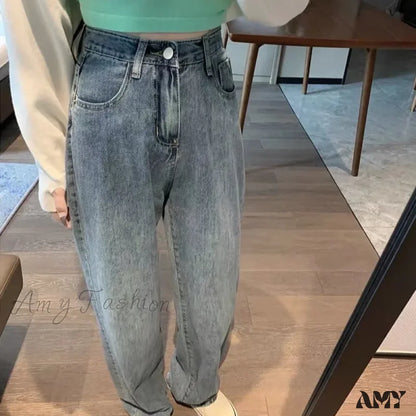 Amy Fashion - High Quality Vintage Blue Wide-Leg Straight Jean