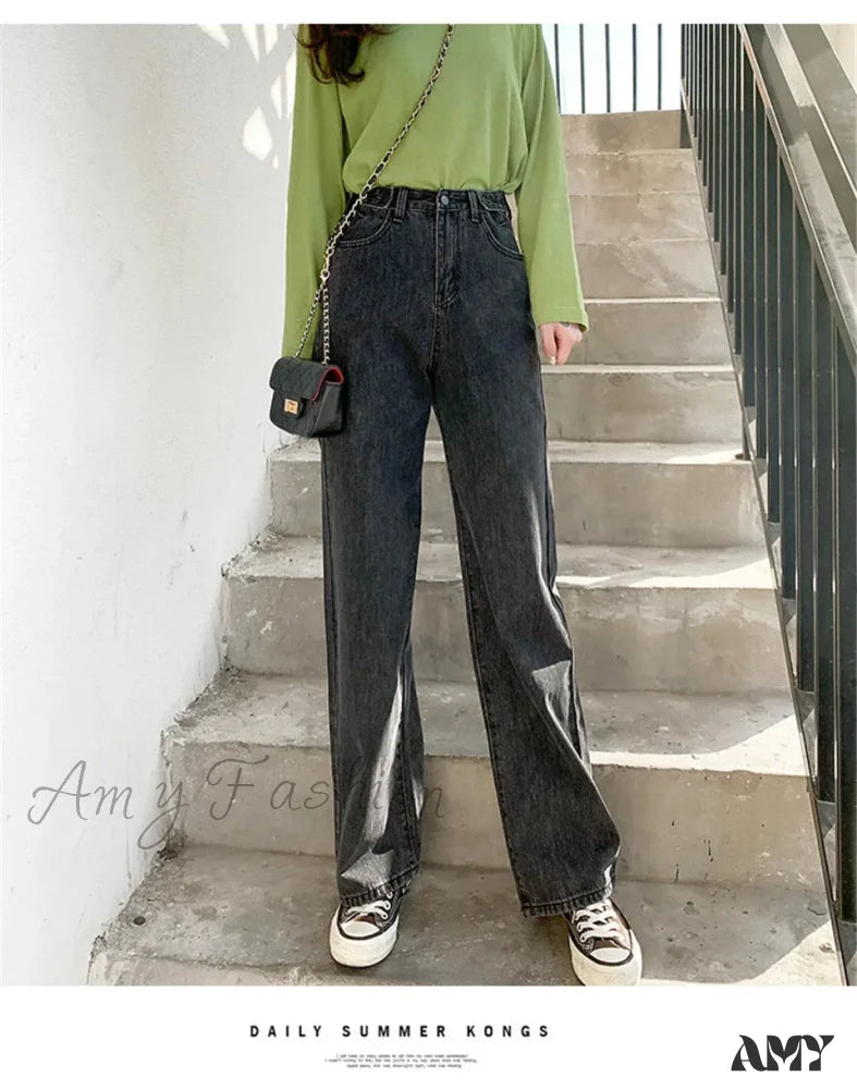 Amy Fashion - High Quality Vintage Blue Wide-Leg Straight Jean