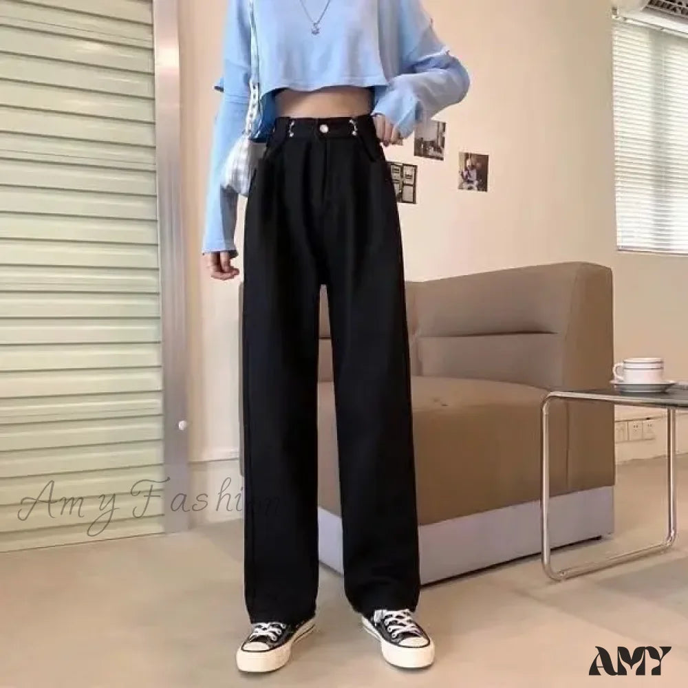 Amy Fashion - High Quality Vintage Blue Wide-Leg Straight Jean Black / S