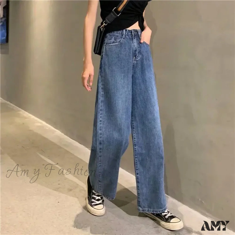 Amy Fashion - High Quality Vintage Blue Wide-Leg Straight Jean / S