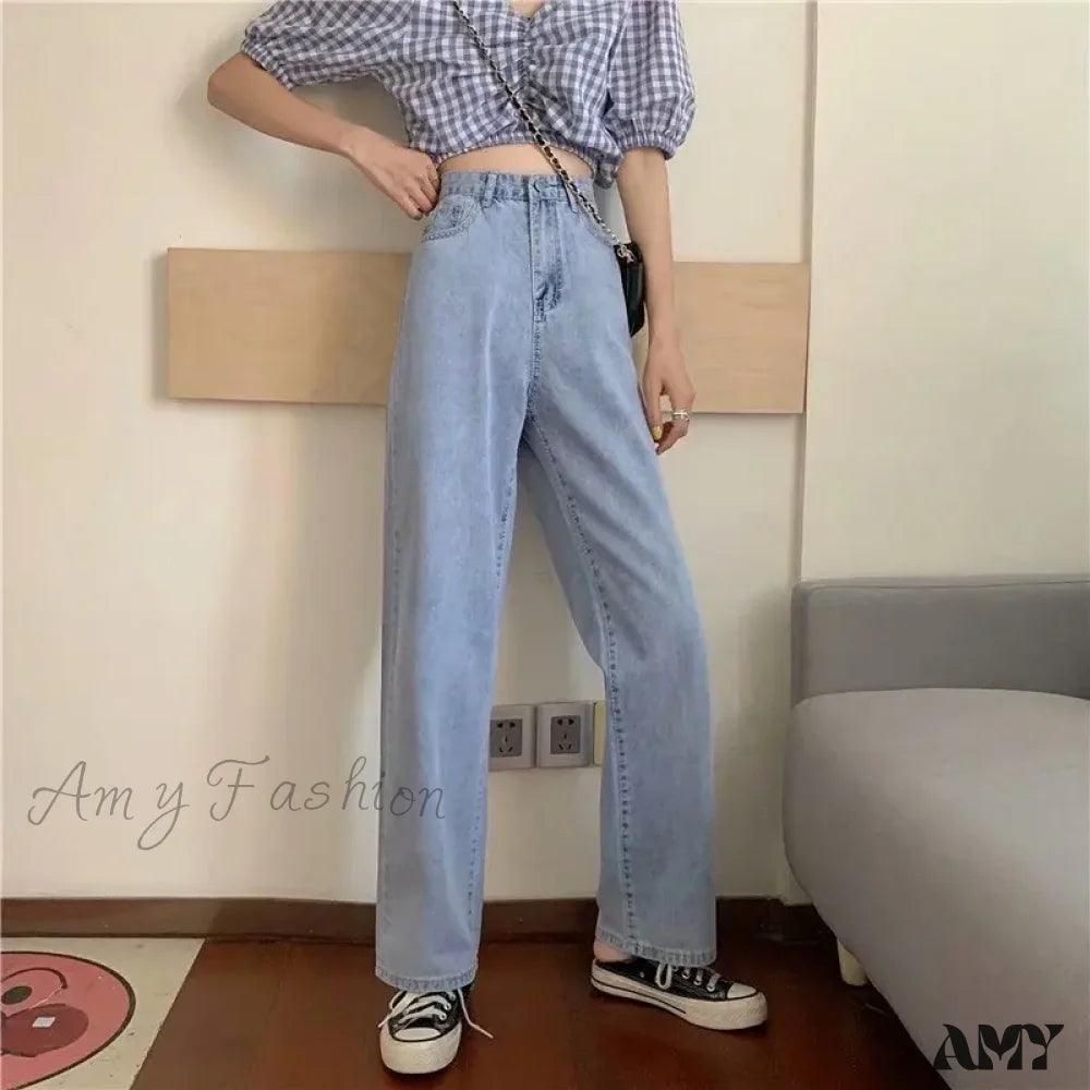 Amy Fashion - High Quality Vintage Blue Wide-Leg Straight Jean Sky Blue / S