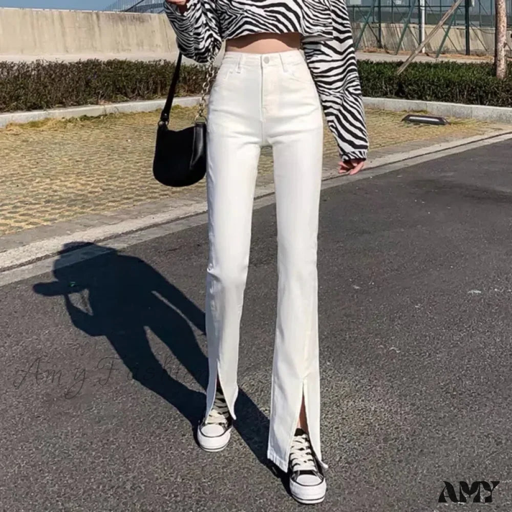 Amy Fashion - High Quality Vintage Blue Wide-Leg Straight Jean White / Xs