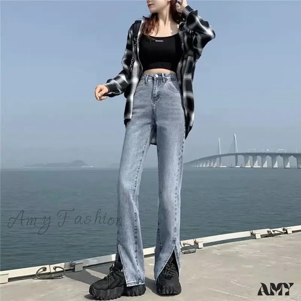 Amy Fashion - High Quality Vintage Blue Wide-Leg Straight Jean Vintage Blue / Xs