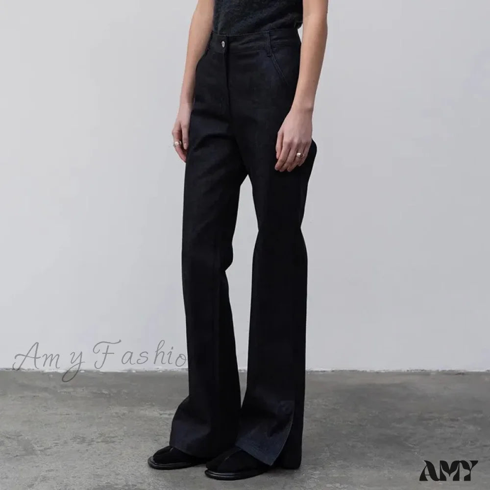 Amy Fashion - High Quality Women Spring And Autumn All-Match Side Slit Straight Waist Bootcut Jean