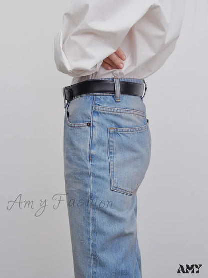 Amy Fashion - High Quality Women High-Waisted All-Match Light-Colored Mopping Loose Straight-Leg