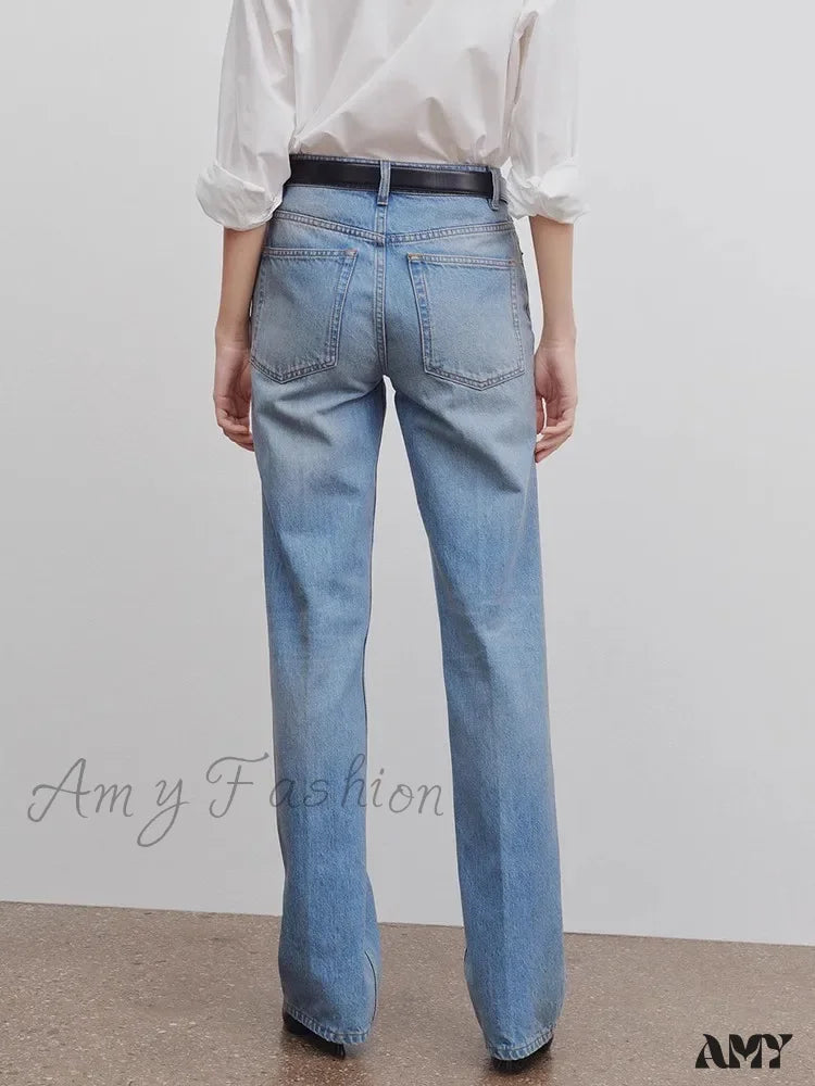 Amy Fashion - High Quality Women High-Waisted All-Match Light-Colored Mopping Loose Straight-Leg