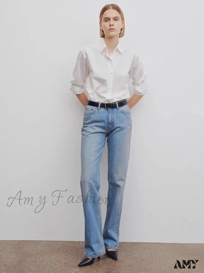 Amy Fashion - High Quality Women High-Waisted All-Match Light-Colored Mopping Loose Straight-Leg