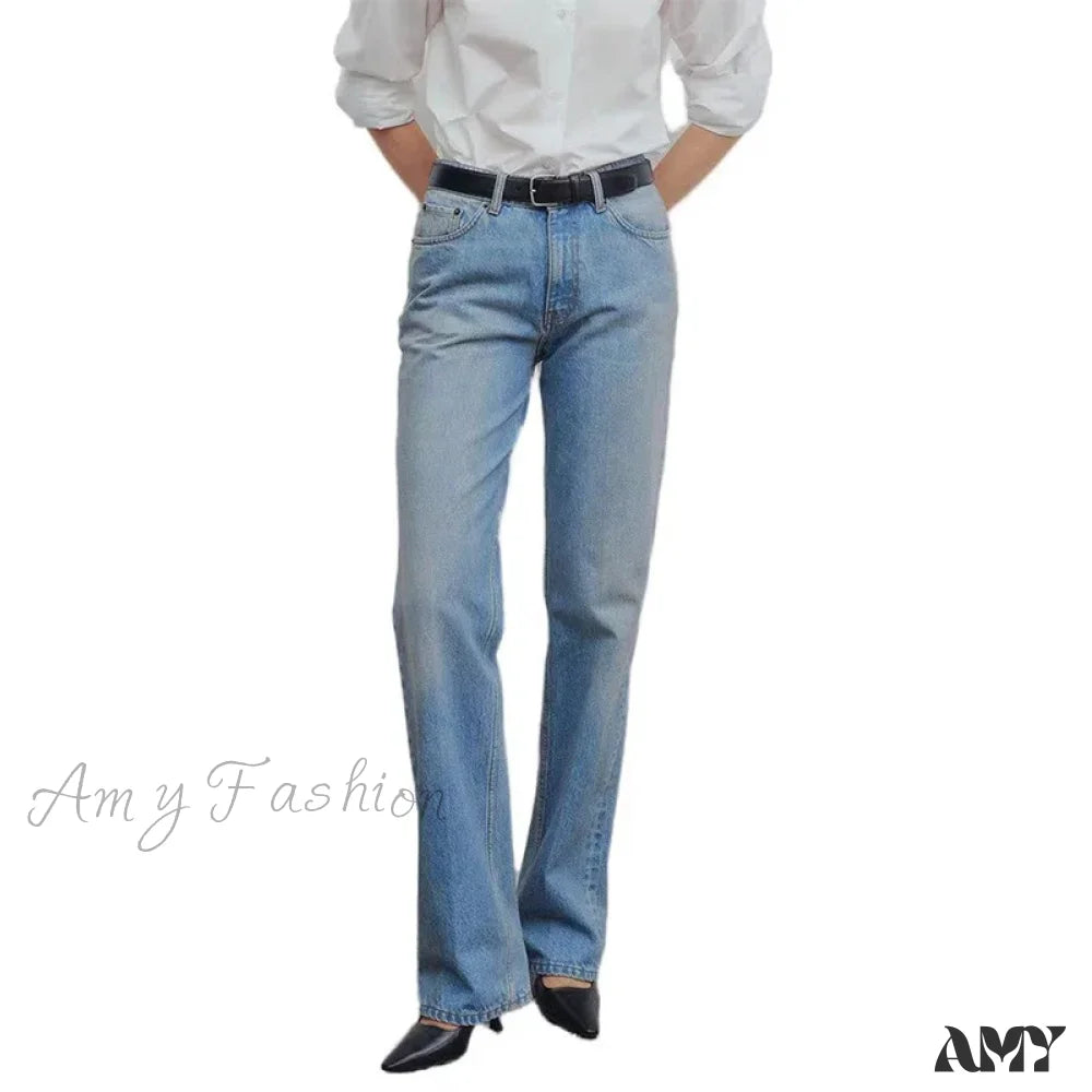 Amy Fashion - High Quality Women High-Waisted All-Match Light-Colored Mopping Loose Straight-Leg