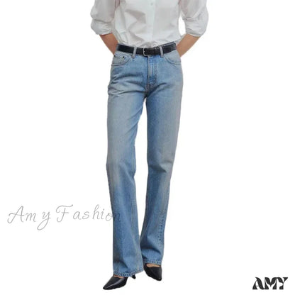 Amy Fashion - High Quality Women High-Waisted All-Match Light-Colored Mopping Loose Straight-Leg