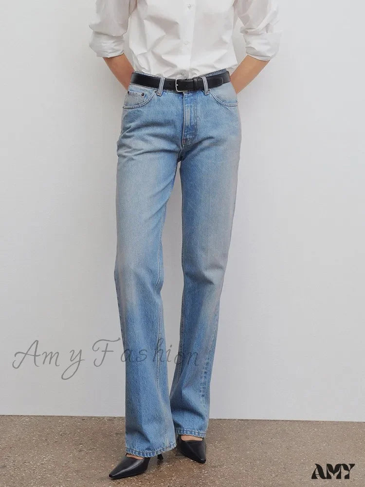 Amy Fashion - High Quality Women High-Waisted All-Match Light-Colored Mopping Loose Straight-Leg