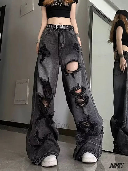 Amy Fashion - High Street Heavy Industry Wide Leg Niche Design Trendy Brand Women’s Jean