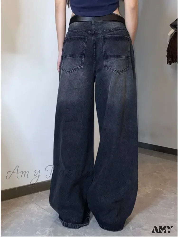 Amy Fashion - High Street Niche Design Washed Straight Tube Loose Fitting Retro Trendy Women’s Jean