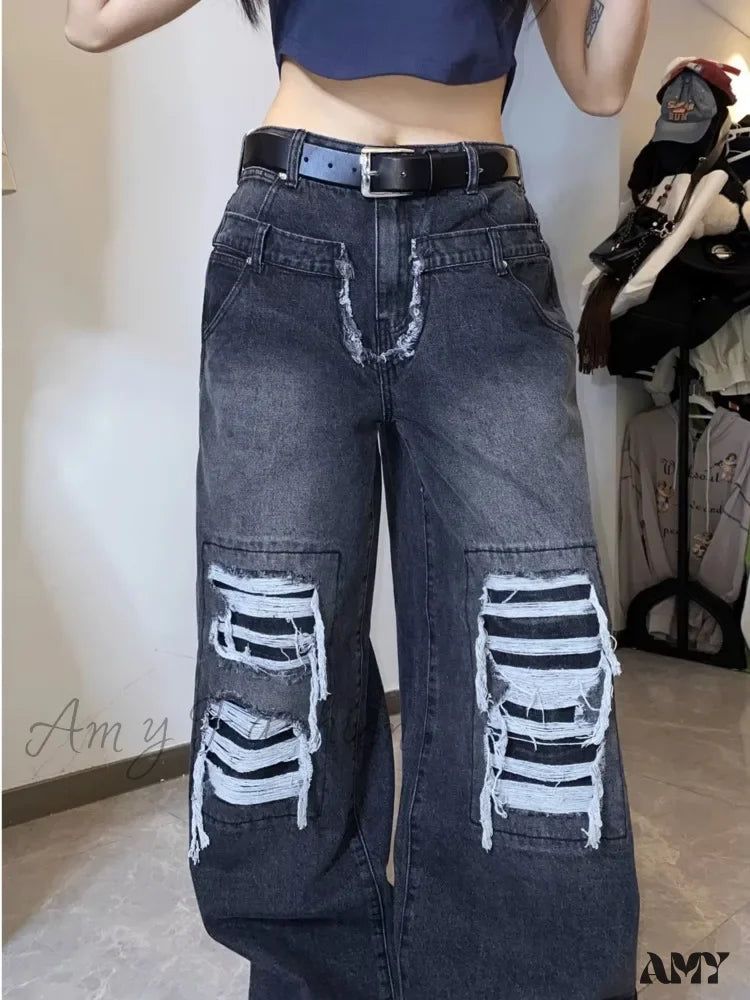 Amy Fashion - High Street Niche Design Washed Straight Tube Loose Fitting Retro Trendy Women’s Jean