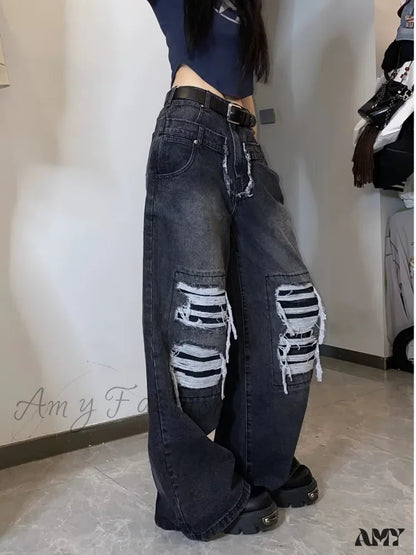 Amy Fashion - High Street Niche Design Washed Straight Tube Loose Fitting Retro Trendy Women’s Jean