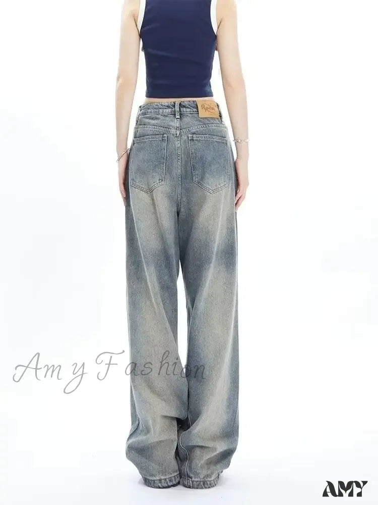 Amy Fashion - High Street Niche Design Wide Leg Washed For Men And Women Straight Tube Loose