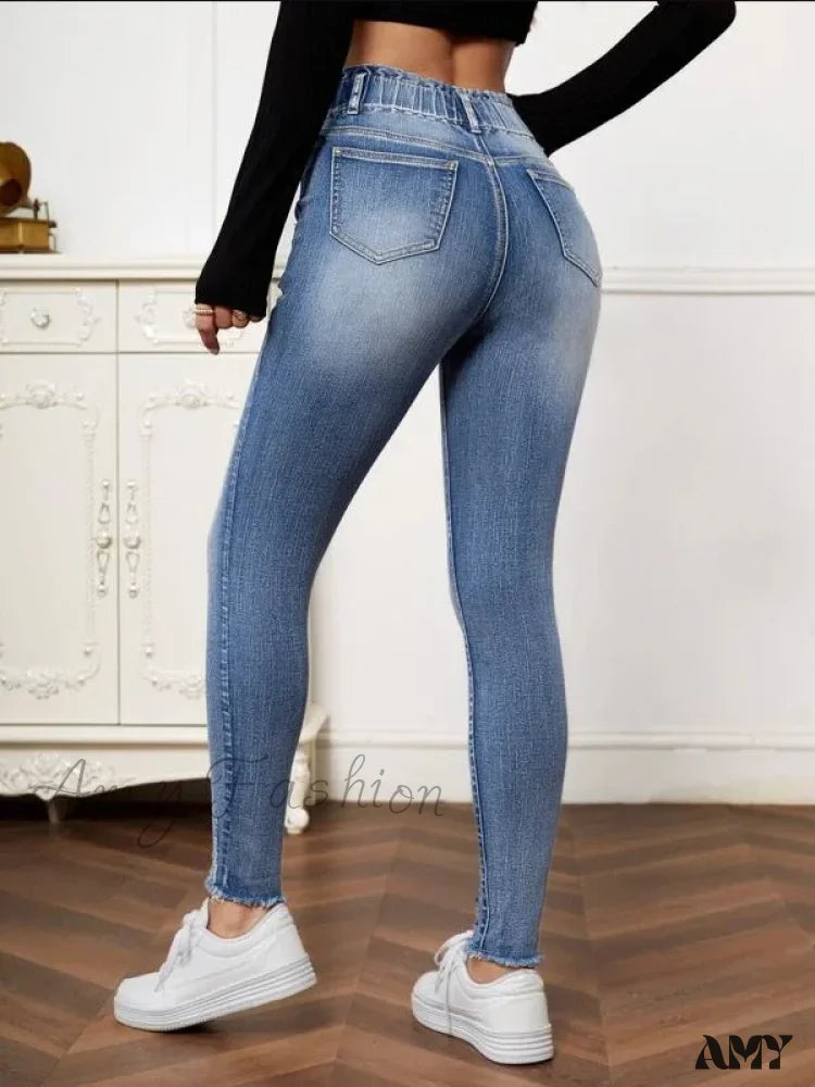 Amy Fashion - High Stretch Ripped Casual Elastic Waist Skinny Slim Autumn Jean