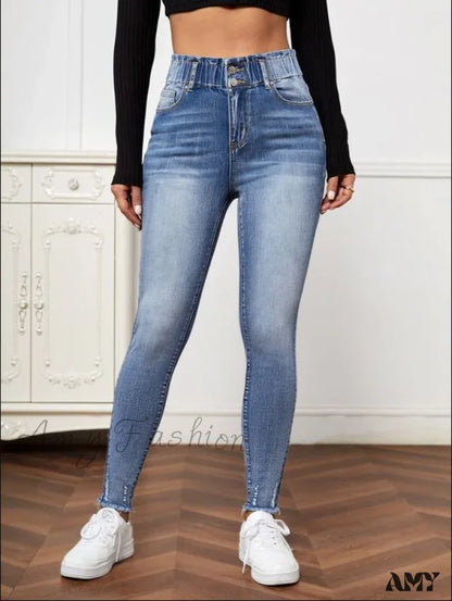 Amy Fashion - High Stretch Ripped Casual Elastic Waist Skinny Slim Autumn Jean