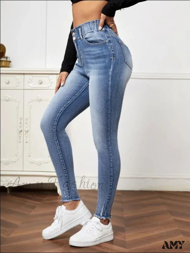 Amy Fashion - High Stretch Ripped Casual Elastic Waist Skinny Slim Autumn Jean