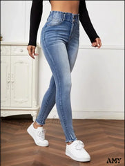 Amy Fashion - High Stretch Ripped Casual Elastic Waist Skinny Slim Autumn Jean