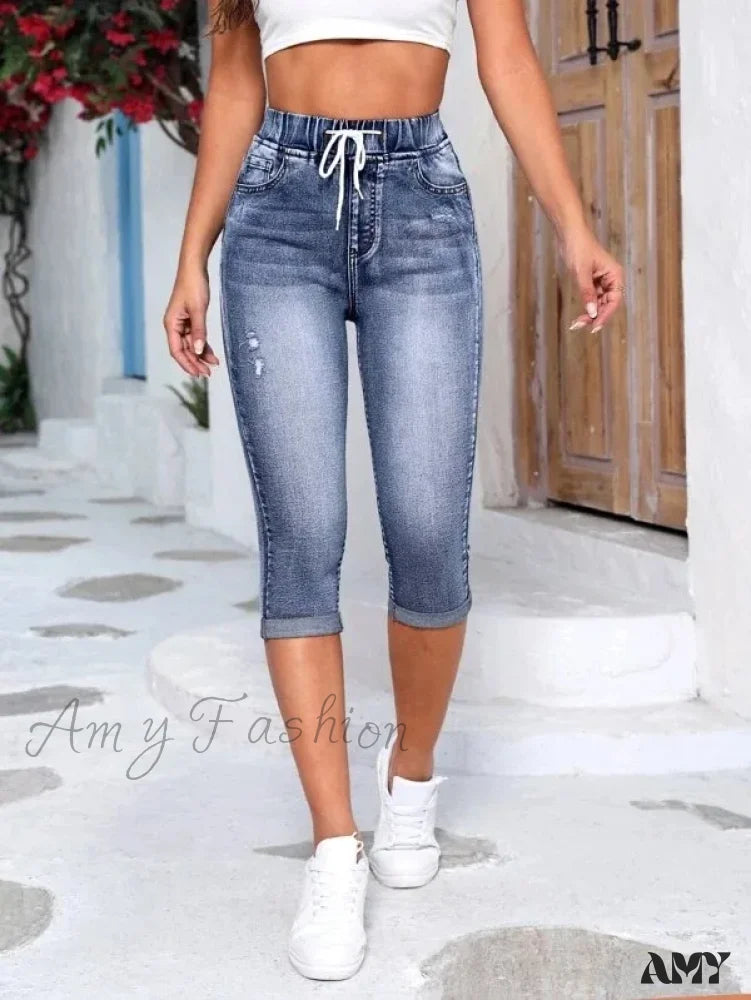 Amy Fashion - High Stretch Skinny Elastic Calf-Length Casual Female New Jean