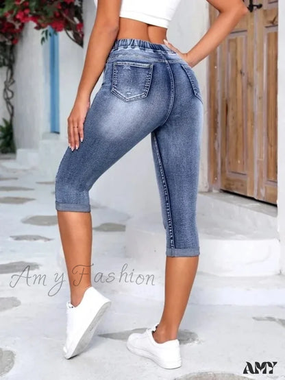 Amy Fashion - High Stretch Skinny Elastic Calf-Length Casual Female New Jean