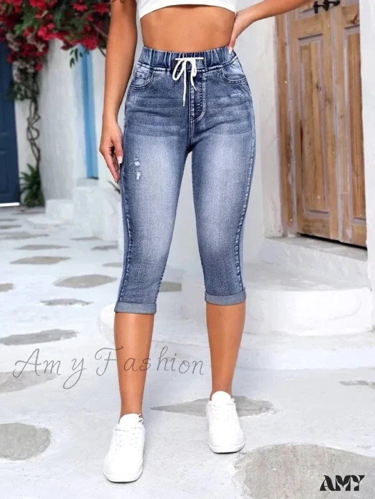 Amy Fashion - High Stretch Skinny Elastic Calf-Length Casual Female New Jean