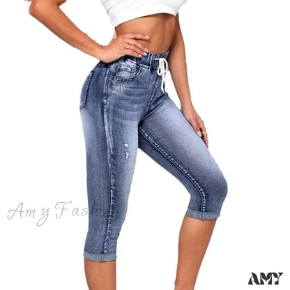 Amy Fashion - High Stretch Skinny Elastic Calf-Length Casual Female New Jean