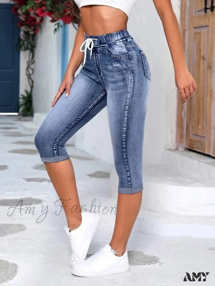 Amy Fashion - High Stretch Skinny Elastic Calf-Length Casual Female New Jean