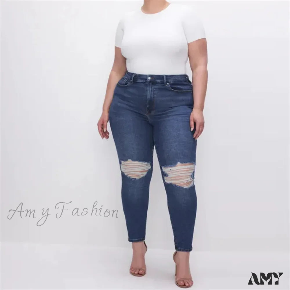 Amy Fashion - High Stretchy Skinny Full Length Plus Size Curvy Fitting Fashionable Pencil Jean