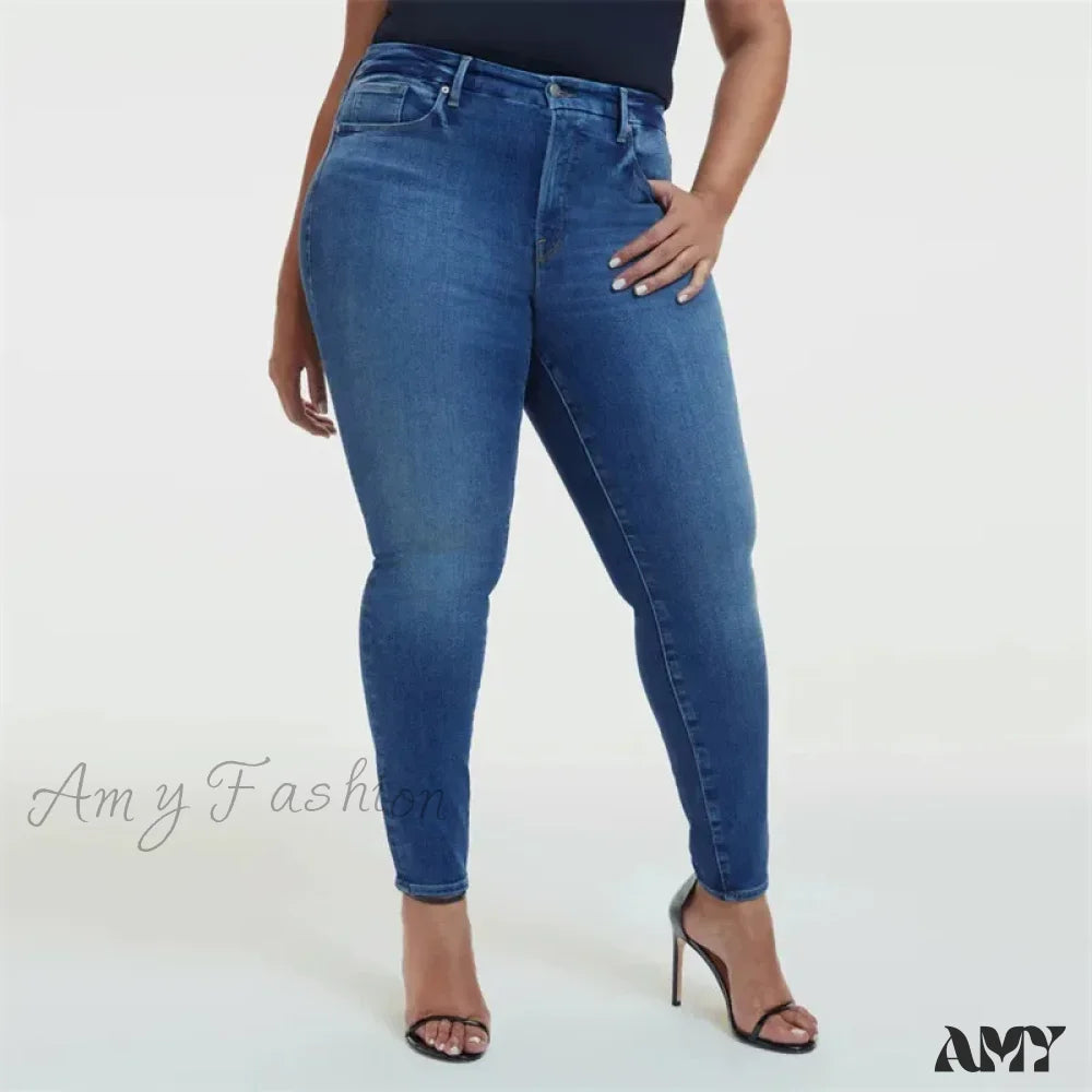 Amy Fashion - High Stretchy Skinny Full Length Plus Size Curvy Fitting Fashionable Pencil Jean